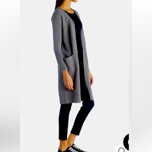 Lord and Taylor fine merino wool longline cardigan button up w pockets black M